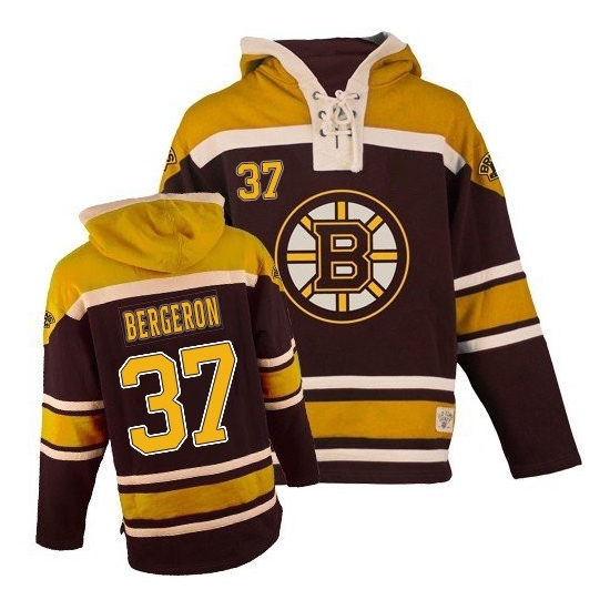 Patrice Bergeron Boston Bruins Old Time Hockey Authentic Sawyer Hooded Sweatshirt Jersey - Black