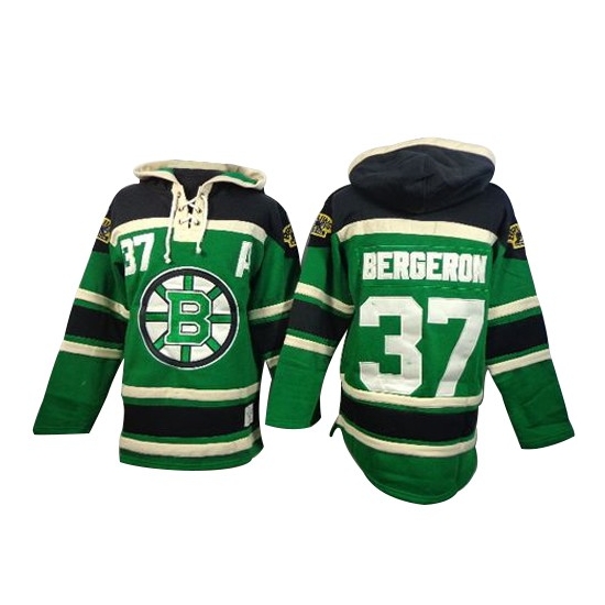 Patrice Bergeron Boston Bruins Old Time Hockey Authentic St. Patrick's Day McNary Lace Hoodie Jersey - Green