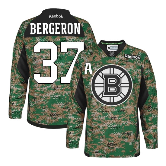 Patrice Bergeron Boston Bruins Premier Veterans Day Practice Reebok Jersey - Camo