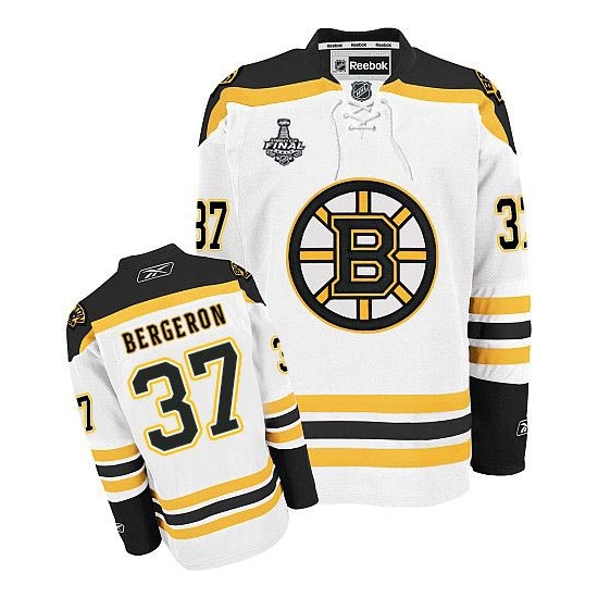Patrice Bergeron Boston Bruins Premier Away 2013 Stanley Cup Finals Reebok Jersey - White