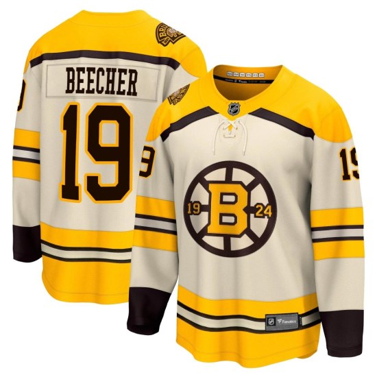 Johnny Beecher Boston Bruins Youth Premier Breakaway 100th Anniversary Fanatics Branded Jersey - Cream