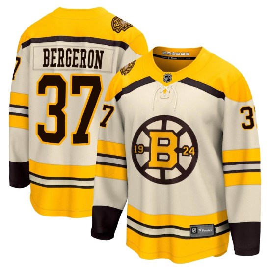 Patrice Bergeron Boston Bruins Youth Premier Breakaway 100th Anniversary Fanatics Branded Jersey - Cream