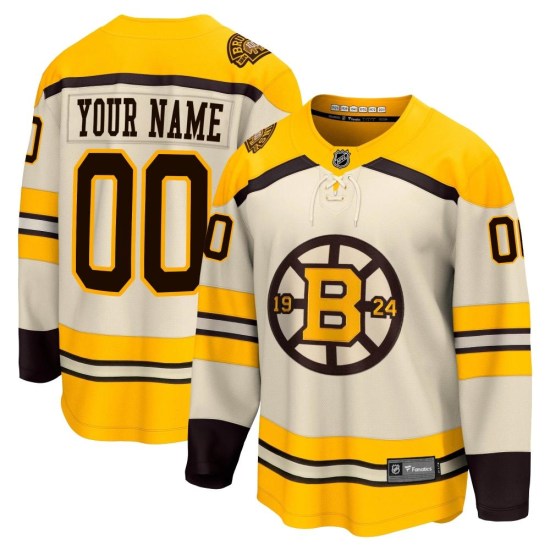 Custom Boston Bruins Youth Premier Custom Breakaway 100th Anniversary Fanatics Branded Jersey - Cream