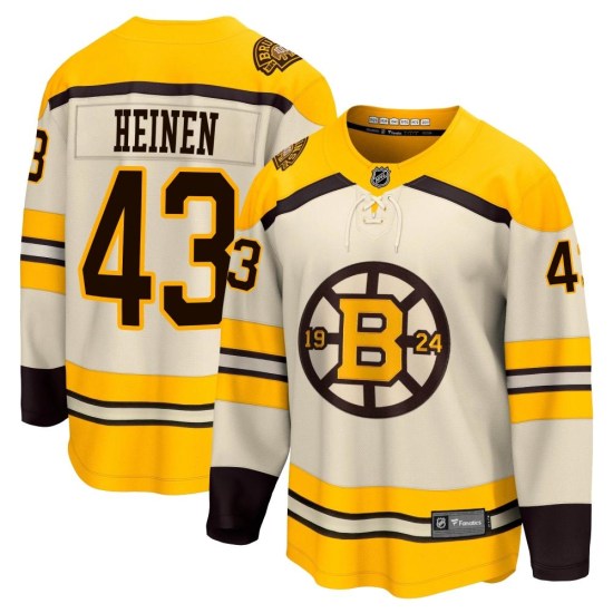 Danton Heinen Boston Bruins Youth Premier Breakaway 100th Anniversary Fanatics Branded Jersey - Cream