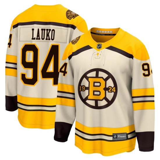Jakub Lauko Boston Bruins Youth Premier Breakaway 100th Anniversary Fanatics Branded Jersey - Cream