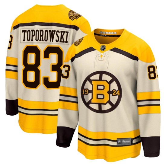 Luke Toporowski Boston Bruins Youth Premier Breakaway 100th Anniversary Fanatics Branded Jersey - Cream