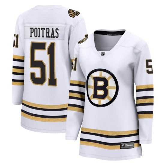 Matthew Poitras Boston Bruins Women's Premier Breakaway 100th Anniversary Fanatics Branded Jersey - White