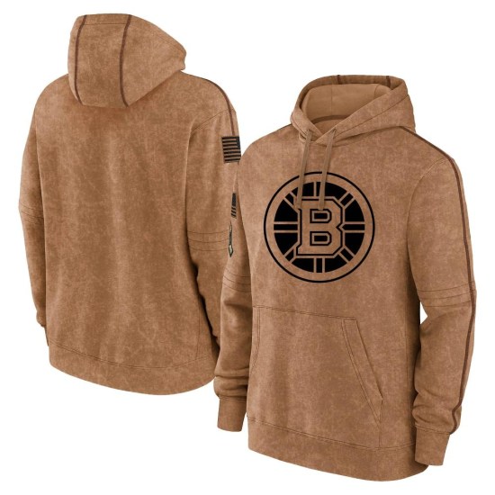 Boston Bruins Youth 2023 Salute to Service Club Pullover Hoodie - Brown