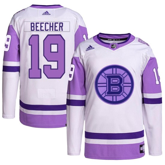 Johnny Beecher Boston Bruins Authentic Hockey Fights Cancer Primegreen Adidas Jersey - White/Purple