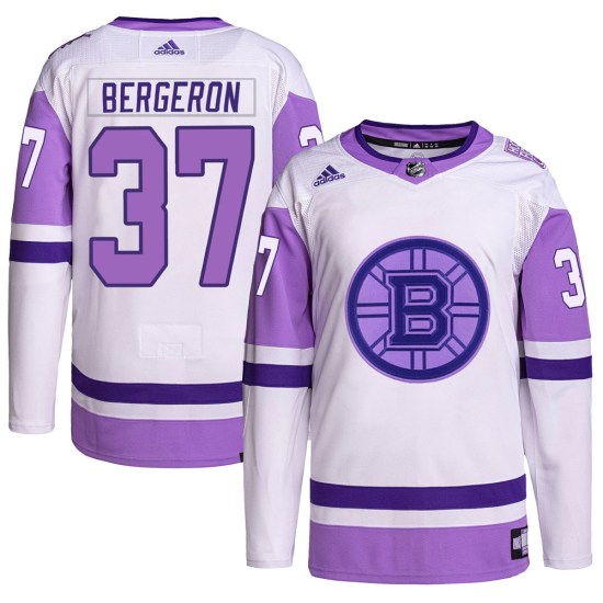 Patrice Bergeron Boston Bruins Authentic Hockey Fights Cancer Primegreen Adidas Jersey - White/Purple