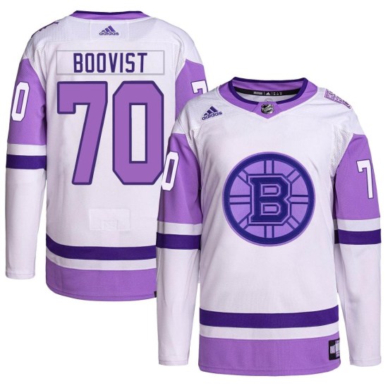 Jesper Boqvist Boston Bruins Authentic Hockey Fights Cancer Primegreen Adidas Jersey - White/Purple