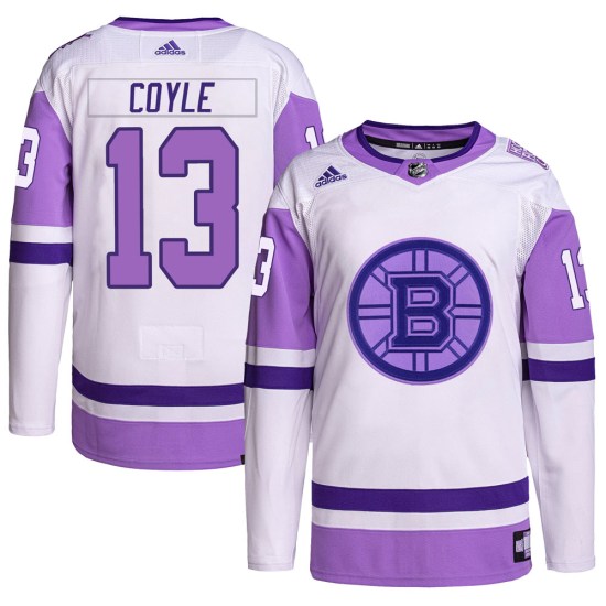 Charlie Coyle Boston Bruins Authentic Hockey Fights Cancer Primegreen Adidas Jersey - White/Purple