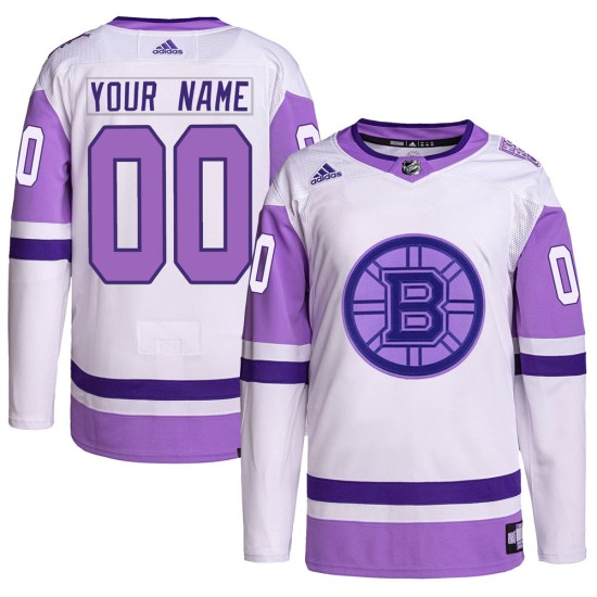 Custom Boston Bruins Authentic Custom Hockey Fights Cancer Primegreen Adidas Jersey - White/Purple