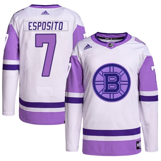 Phil Esposito Boston Bruins Authentic Hockey Fights Cancer Primegreen Adidas Jersey - White/Purple