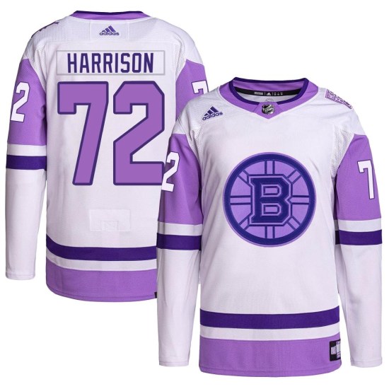 Brett Harrison Boston Bruins Authentic Hockey Fights Cancer Primegreen Adidas Jersey - White/Purple