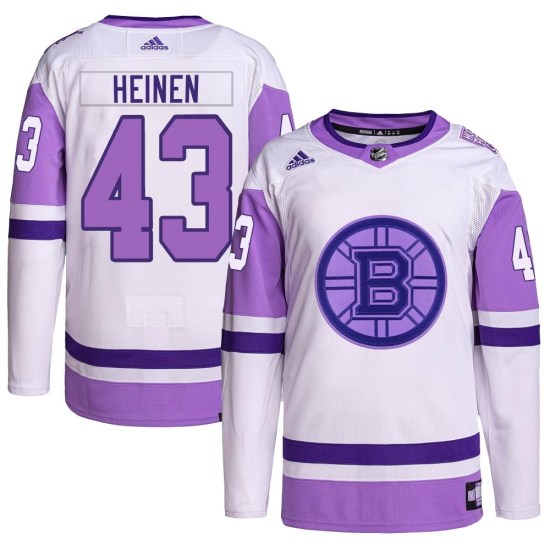 Danton Heinen Boston Bruins Authentic Hockey Fights Cancer Primegreen Adidas Jersey - White/Purple