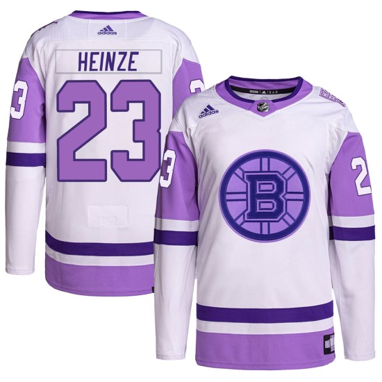 Steve Heinze Boston Bruins Authentic Hockey Fights Cancer Primegreen Adidas Jersey - White/Purple