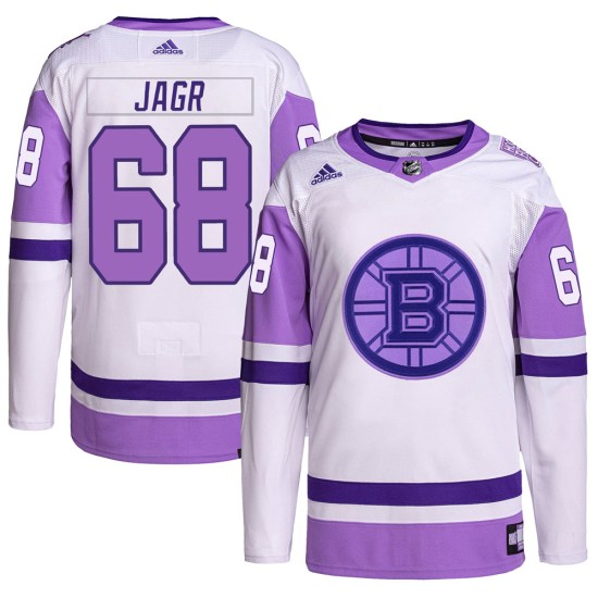 Jaromir Jagr Boston Bruins Authentic Hockey Fights Cancer Primegreen Adidas Jersey - White/Purple