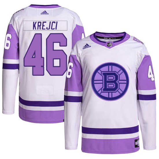 David Krejci Boston Bruins Authentic Hockey Fights Cancer Primegreen Adidas Jersey - White/Purple