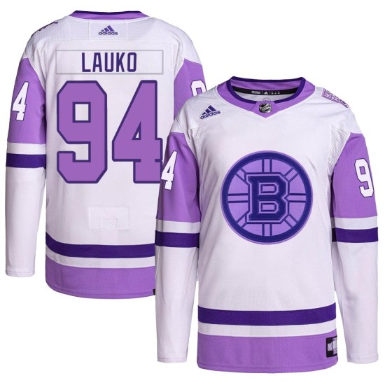 Jakub Lauko Boston Bruins Authentic Hockey Fights Cancer Primegreen Adidas Jersey - White/Purple