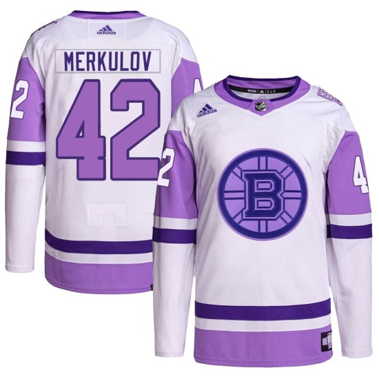 Georgii Merkulov Boston Bruins Authentic Hockey Fights Cancer Primegreen Adidas Jersey - White/Purple