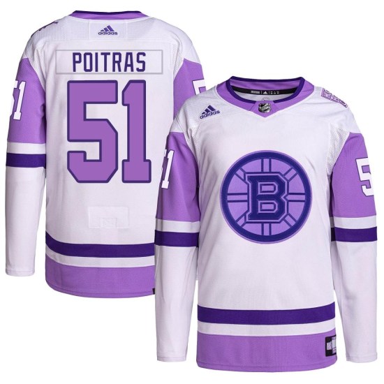 Matthew Poitras Boston Bruins Authentic Hockey Fights Cancer Primegreen Adidas Jersey - White/Purple