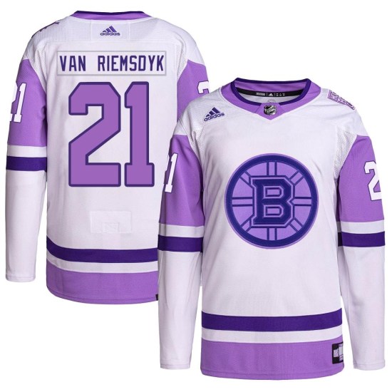 James van Riemsdyk Boston Bruins Authentic Hockey Fights Cancer Primegreen Adidas Jersey - White/Purple