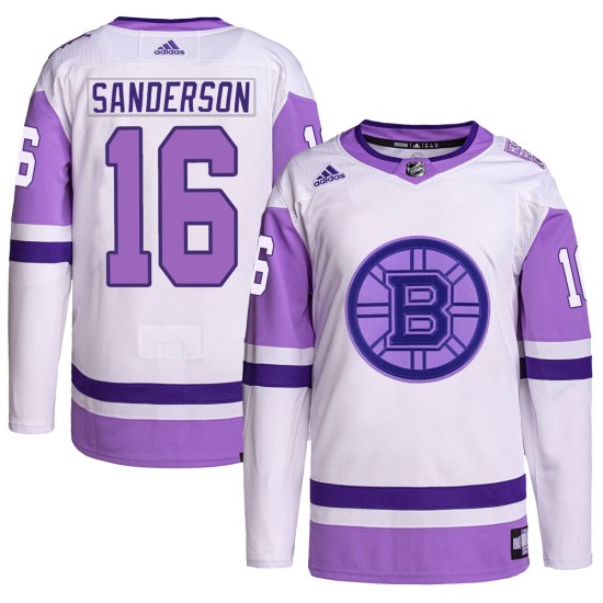 Derek Sanderson Boston Bruins Authentic Hockey Fights Cancer Primegreen Adidas Jersey - White/Purple