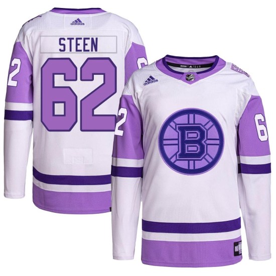 Oskar Steen Boston Bruins Authentic Hockey Fights Cancer Primegreen Adidas Jersey - White/Purple