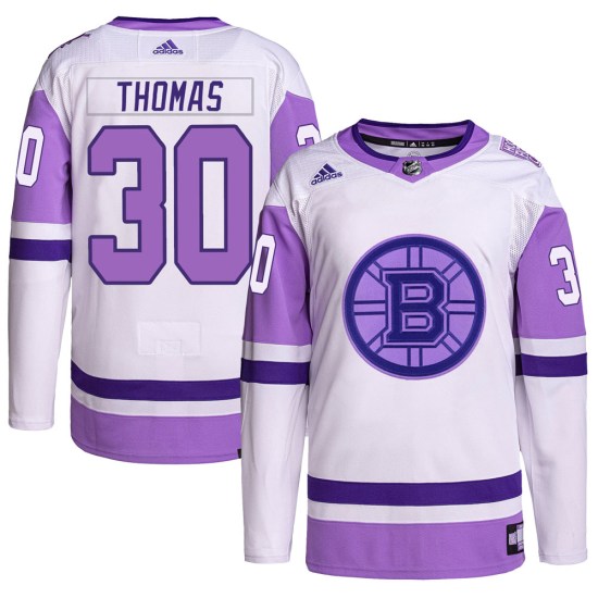 Tim Thomas Boston Bruins Authentic Hockey Fights Cancer Primegreen Adidas Jersey - White/Purple