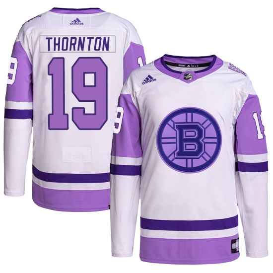 Joe Thornton Boston Bruins Authentic Hockey Fights Cancer Primegreen Adidas Jersey - White/Purple