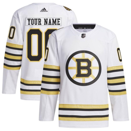 Custom Boston Bruins Authentic Custom 100th Anniversary Primegreen Adidas Jersey - White