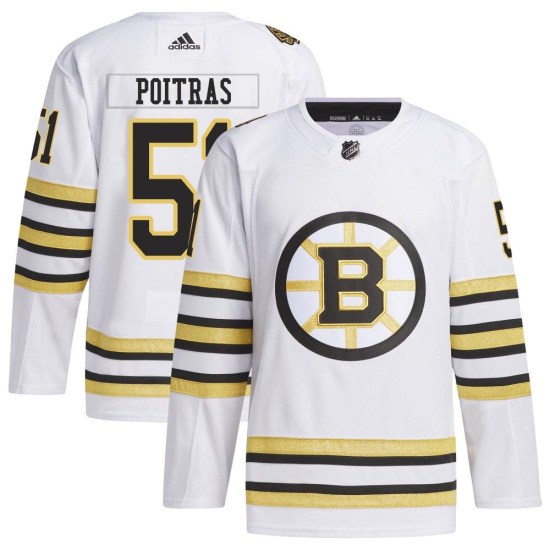 Matthew Poitras Boston Bruins Authentic 100th Anniversary Primegreen Adidas Jersey - White