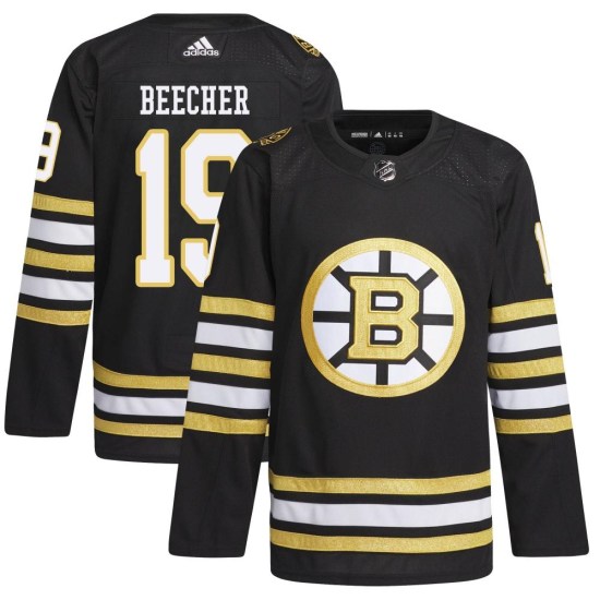 Johnny Beecher Boston Bruins Youth Authentic 100th Anniversary Primegreen Adidas Jersey - Black