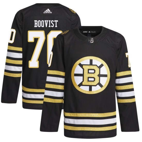 Jesper Boqvist Boston Bruins Youth Authentic 100th Anniversary Primegreen Adidas Jersey - Black