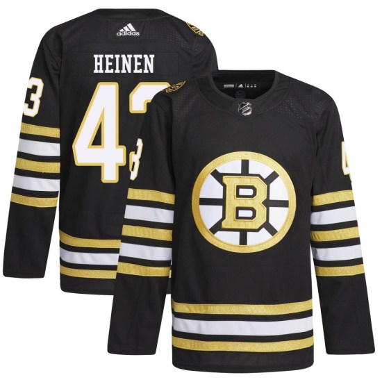 Danton Heinen Boston Bruins Youth Authentic 100th Anniversary Primegreen Adidas Jersey - Black