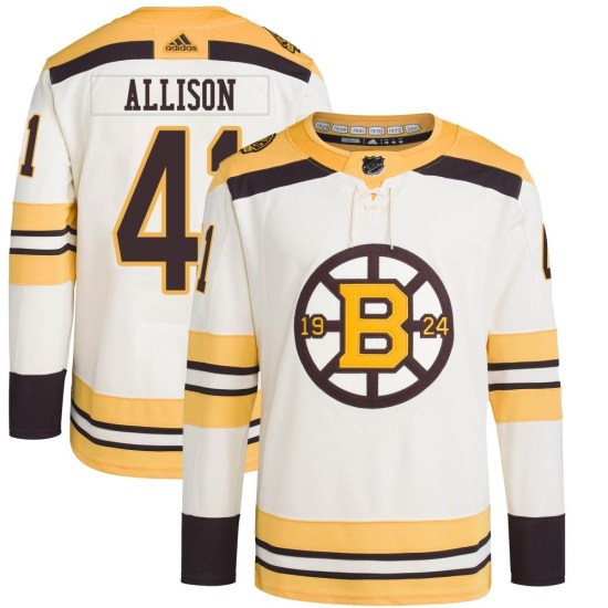 Jason Allison Boston Bruins Youth Authentic 100th Anniversary Primegreen Adidas Jersey - Cream