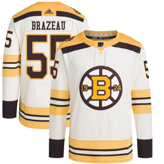 Justin Brazeau Boston Bruins Youth Authentic 100th Anniversary Primegreen Adidas Jersey - Cream