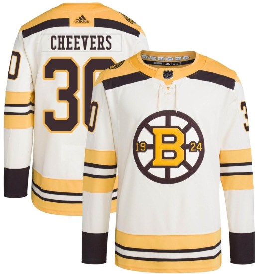 Gerry Cheevers Boston Bruins Youth Authentic 100th Anniversary Primegreen Adidas Jersey - Cream