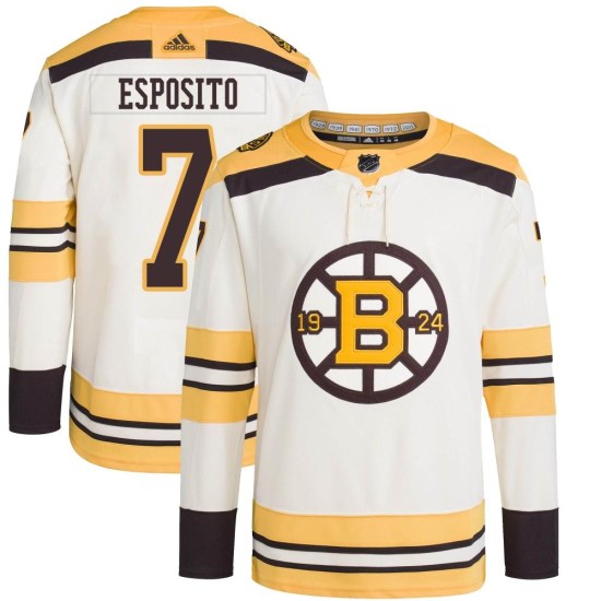 Phil Esposito Boston Bruins Youth Authentic 100th Anniversary Primegreen Adidas Jersey - Cream