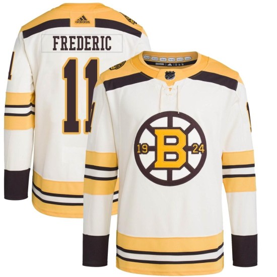 Trent Frederic Boston Bruins Youth Authentic 100th Anniversary Primegreen Adidas Jersey - Cream