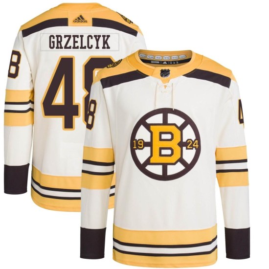 Matt Grzelcyk Boston Bruins Youth Authentic 100th Anniversary Primegreen Adidas Jersey - Cream