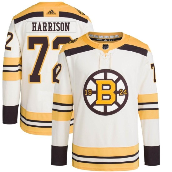 Brett Harrison Boston Bruins Youth Authentic 100th Anniversary Primegreen Adidas Jersey - Cream