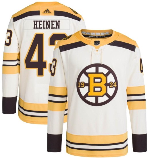 Danton Heinen Boston Bruins Youth Authentic 100th Anniversary Primegreen Adidas Jersey - Cream