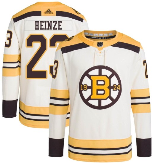 Steve Heinze Boston Bruins Youth Authentic 100th Anniversary Primegreen Adidas Jersey - Cream