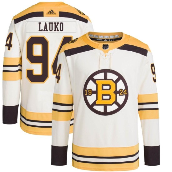 Jakub Lauko Boston Bruins Youth Authentic 100th Anniversary Primegreen Adidas Jersey - Cream