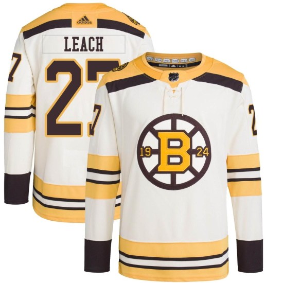 Reggie Leach Boston Bruins Youth Authentic 100th Anniversary Primegreen Adidas Jersey - Cream