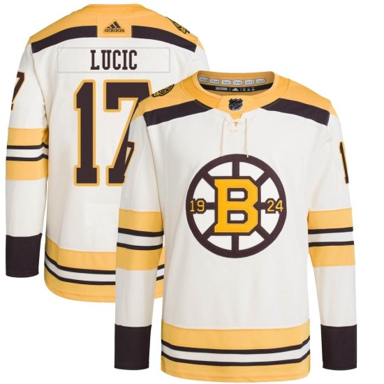 Milan Lucic Boston Bruins Youth Authentic 100th Anniversary Primegreen Adidas Jersey - Cream