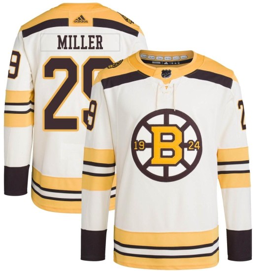 Jay Miller Boston Bruins Youth Authentic 100th Anniversary Primegreen Adidas Jersey - Cream