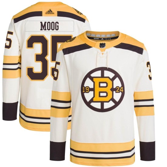 Andy Moog Boston Bruins Youth Authentic 100th Anniversary Primegreen Adidas Jersey - Cream